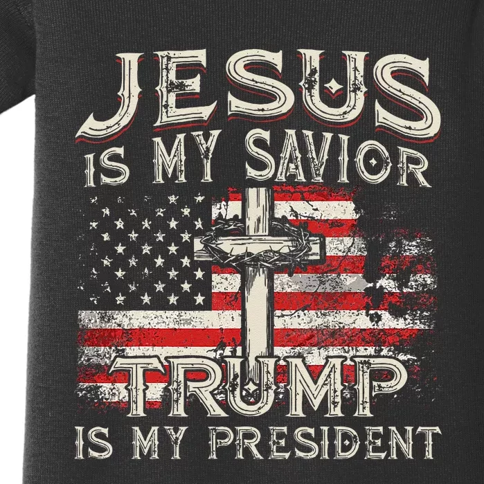 Jesus Is My Savior Trump Is My President American Flag Baby Bodysuit