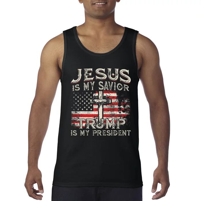 Jesus Is My Savior Trump Is My President American Flag Tank Top