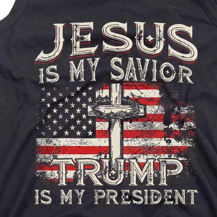 Jesus Is My Savior Trump Is My President American Flag Tank Top