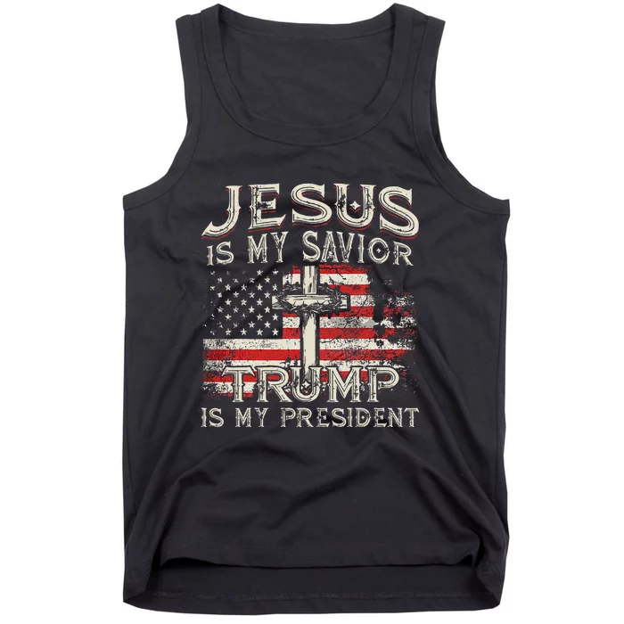 Jesus Is My Savior Trump Is My President American Flag Tank Top