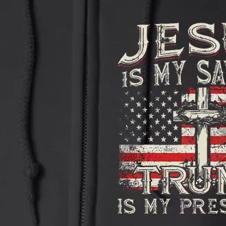 Jesus Is My Savior Trump Is My President American Flag Full Zip Hoodie