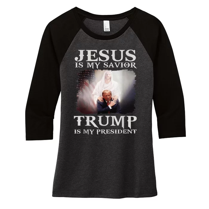 Jesus Is My Savior Trump Is My President Women's Tri-Blend 3/4-Sleeve Raglan Shirt