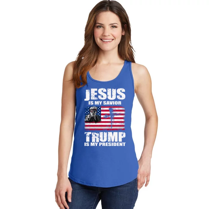 Jesus Is My Savior Trump Is My President Trump 2024 Usa Flag Gift Ladies Essential Tank