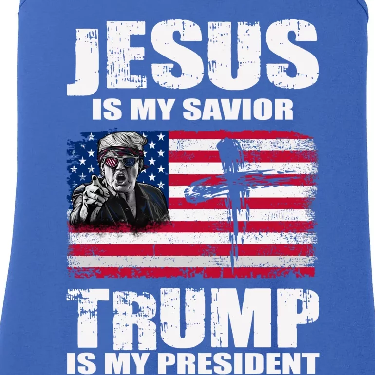 Jesus Is My Savior Trump Is My President Trump 2024 Usa Flag Gift Ladies Essential Tank