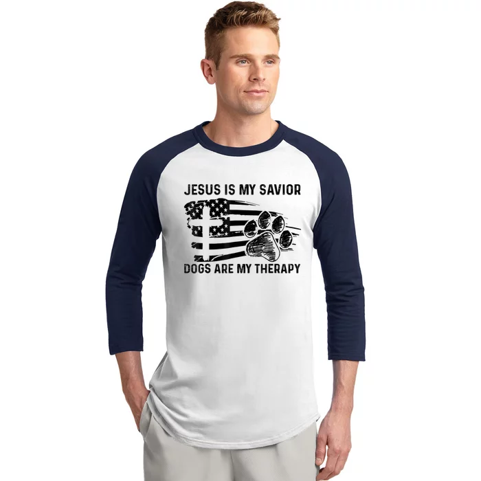 Jesus Is My Savior Dogs Are My Therapy Thanksgiving Day Baseball Sleeve Shirt