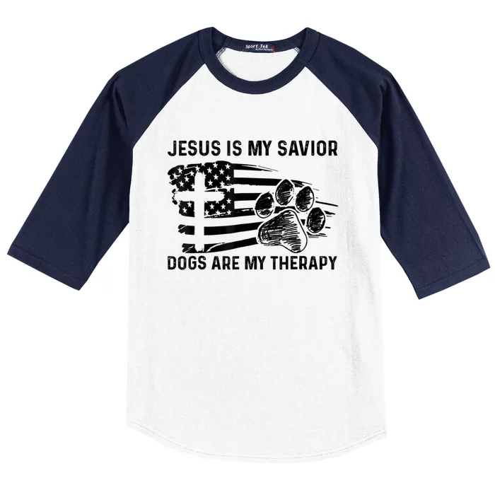 Jesus Is My Savior Dogs Are My Therapy Thanksgiving Day Baseball Sleeve Shirt