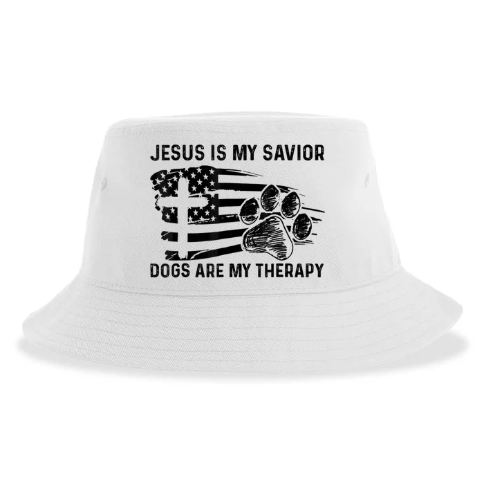 Jesus Is My Savior Dogs Are My Therapy Thanksgiving Day Sustainable Bucket Hat