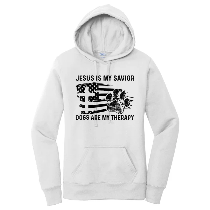 Jesus Is My Savior Dogs Are My Therapy Thanksgiving Day Women's Pullover Hoodie