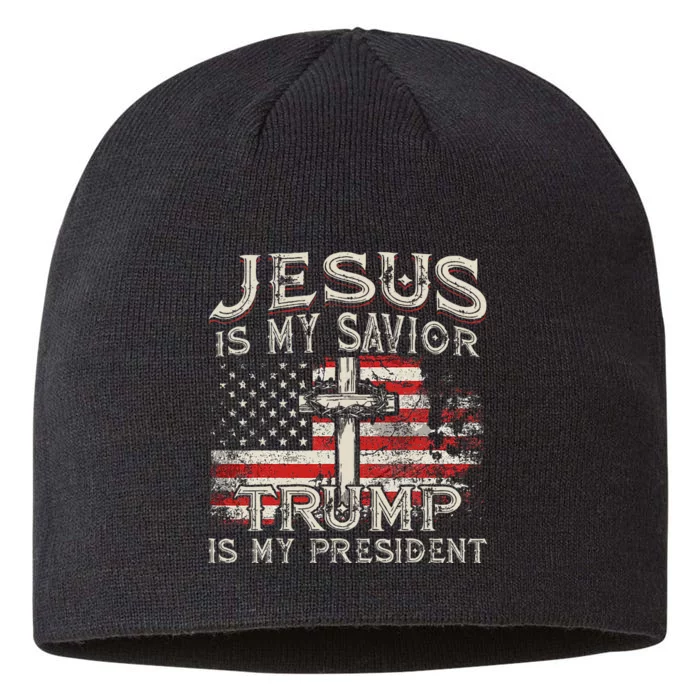 Jesus Is My Savior Trump Is My President American Flag 8 1/2in Sustainable Knit Beanie