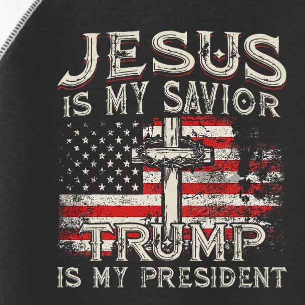 Jesus Is My Savior Trump Is My President American Flag Toddler Fine Jersey T-Shirt