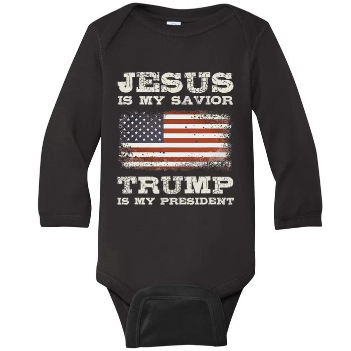 Jesus Is My Savior Trump Is My President Baby Long Sleeve Bodysuit