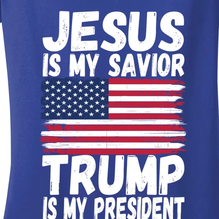 Jesus Is My Savior Trump Is My President Republican Gift Meaningful Gift Women's V-Neck T-Shirt