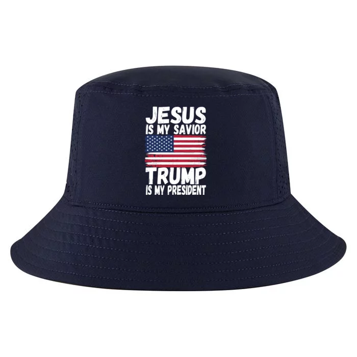 Jesus Is My Savior Trump Is My President Republican Gift Meaningful Gift Cool Comfort Performance Bucket Hat