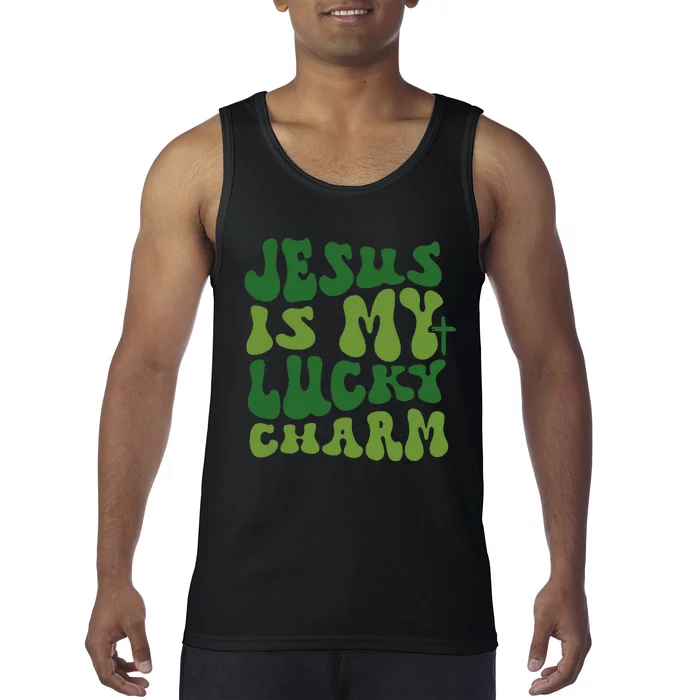 Jesus Is My Lucky Charm Groovy Christian St Patricks Day Tank Top