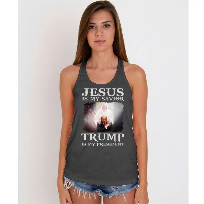 Jesus Is My Savior Trump Is My President Women's Knotted Racerback Tank