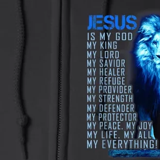 Jesus Is My God King My Lord My Savior Blue Lion Christian Full Zip Hoodie