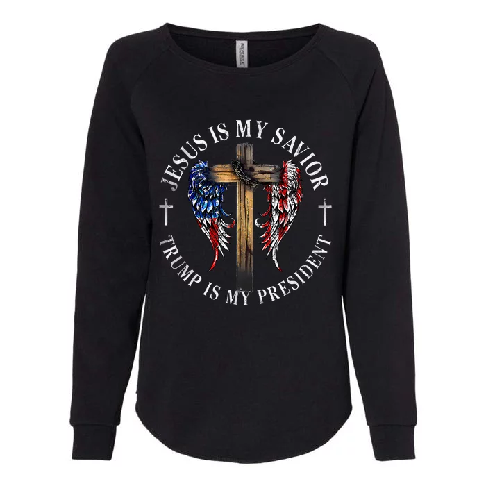 Jesus Is My Savior Trump Is My President 2024 Usa Flag Cross Womens California Wash Sweatshirt