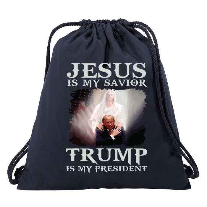 Jesus Is My Savior Trump Is My President Drawstring Bag