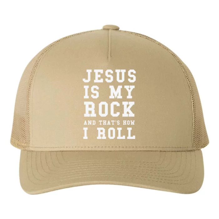 Jesus Is My Rock And Thats How I Roll Funny Religious Yupoong Adult 5-Panel Trucker Hat