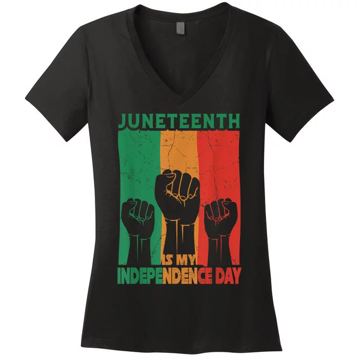 Juneteenth Is My Independence Day Black Queen King Cute Girl Women's V-Neck T-Shirt