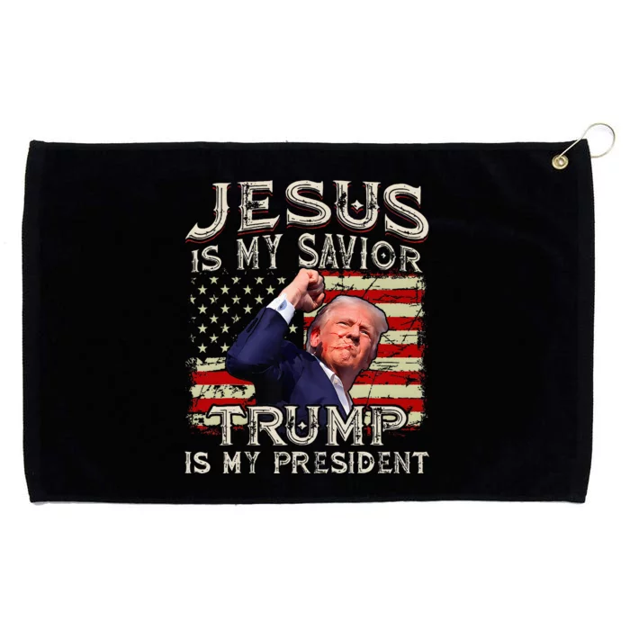 Jesus Is My Savior Trump Is My President American Flag Grommeted Golf Towel