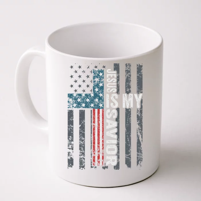 Jesus Is My Savior Patriotic Christian Faith Cross ON BACK Front & Back Coffee Mug