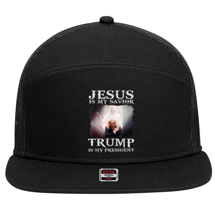 Jesus Is My Savior Trump Is My President 7 Panel Mesh Trucker Snapback Hat