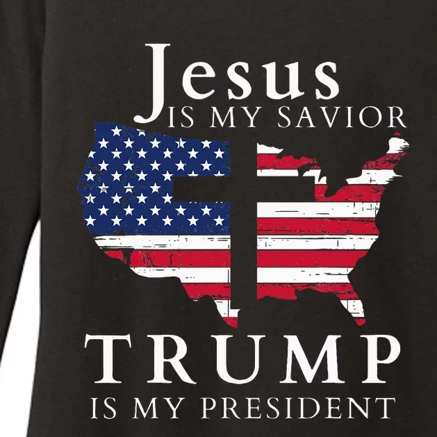 Jesus Is My Savior Trump Is My President Usa Flag And Cross Womens CVC Long Sleeve Shirt