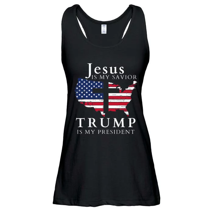 Jesus Is My Savior Trump Is My President Usa Flag And Cross Ladies Essential Flowy Tank