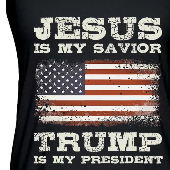 Jesus Is My Savior Trump Is My President Ladies Essential Flowy Tank