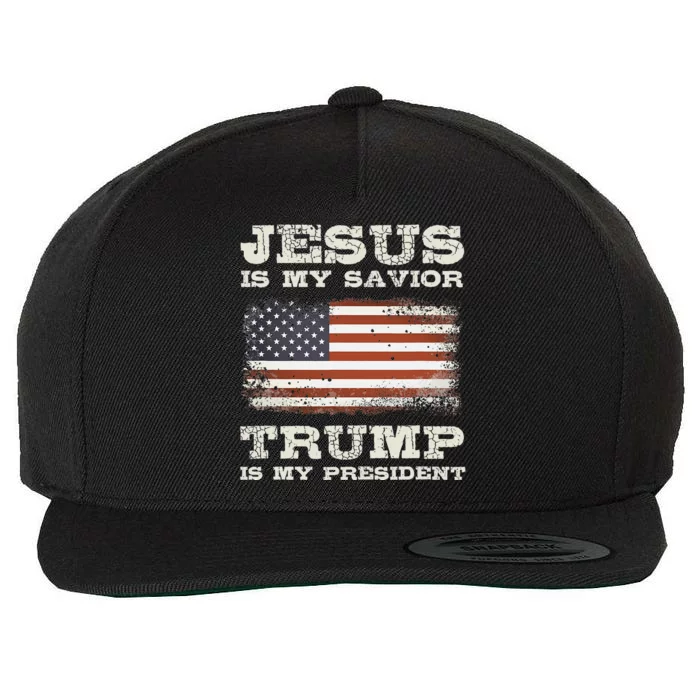 Jesus Is My Savior Trump Is My President Wool Snapback Cap