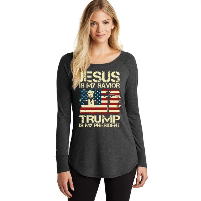 Jesus Is My Savior Trump Is My President Trump 2024 Usa Flag Women's Perfect Tri Tunic Long Sleeve Shirt