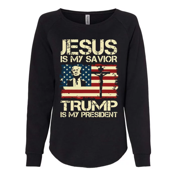 Jesus Is My Savior Trump Is My President Trump 2024 Usa Flag Womens California Wash Sweatshirt