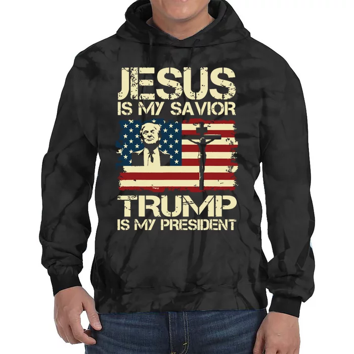 Jesus Is My Savior Trump Is My President Trump 2024 Usa Flag Tie Dye Hoodie