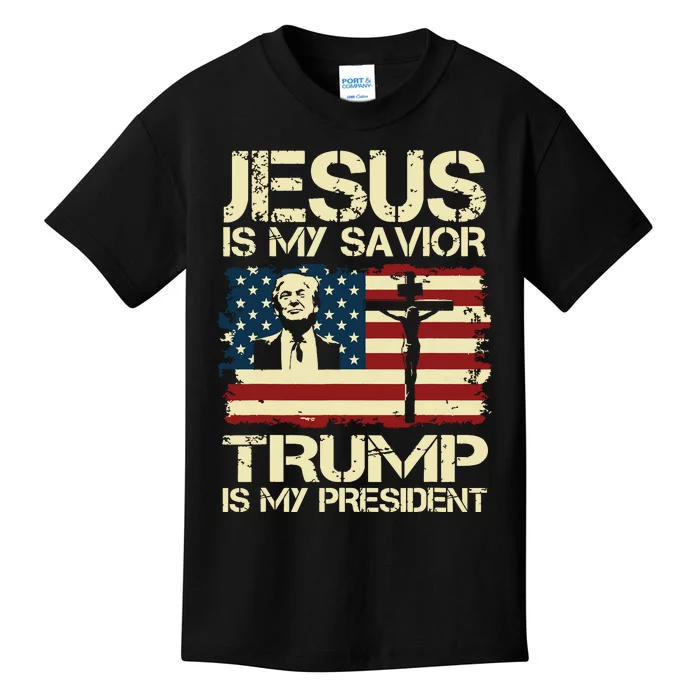 Jesus Is My Savior Trump Is My President Trump 2024 Usa Flag Kids T-Shirt