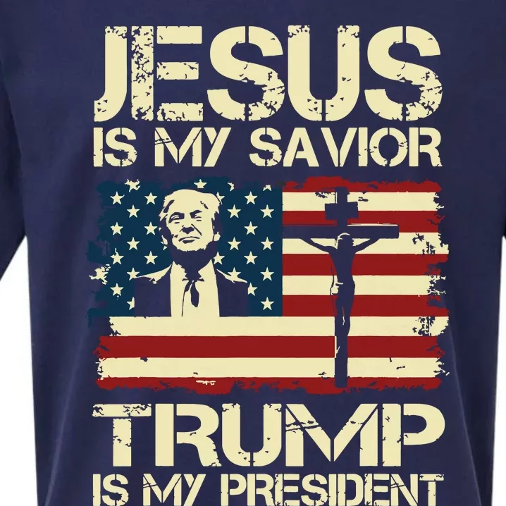 Jesus Is My Savior Trump Is My President Trump 2024 Usa Flag Sueded Cloud Jersey T-Shirt