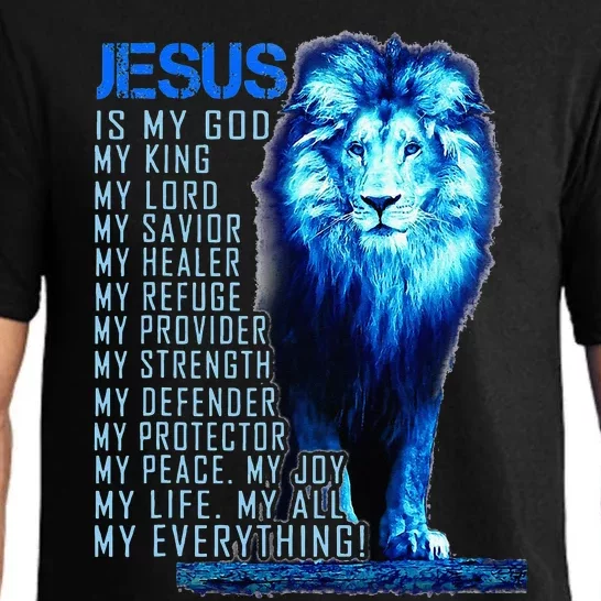 Jesus Is My God King My Lord My Savior Blue Lion Christian Pajama Set