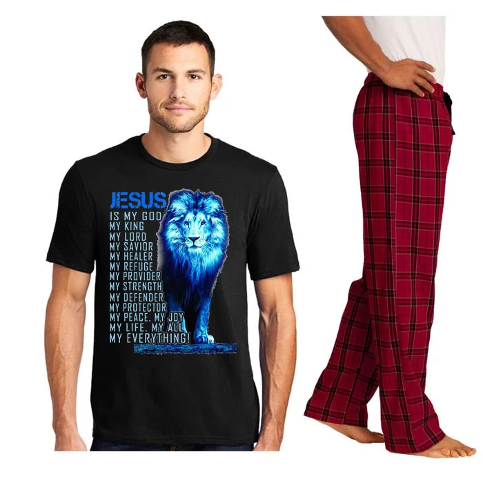 Jesus Is My God King My Lord My Savior Blue Lion Christian Pajama Set