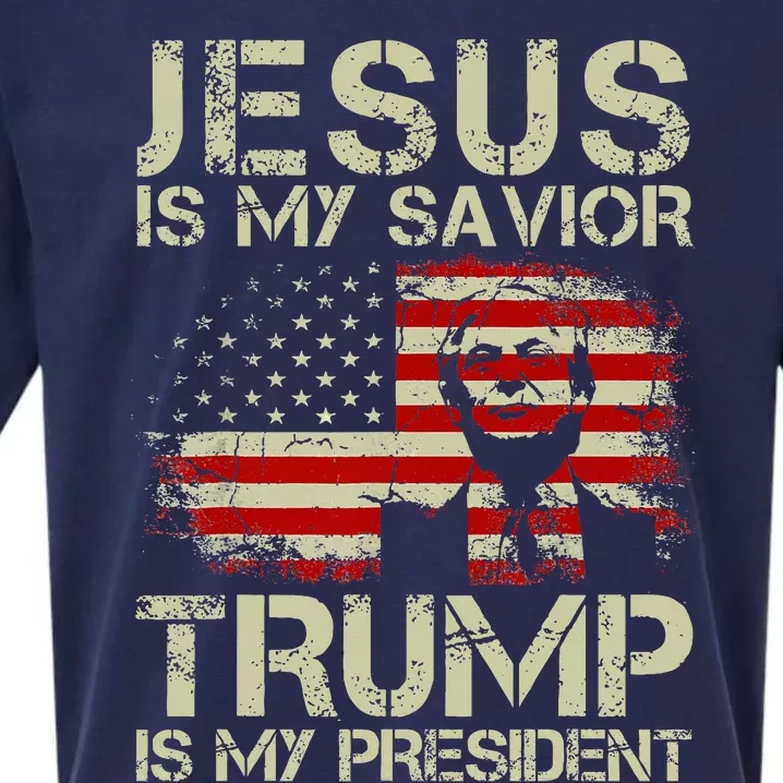 Jesus Is My Savior Trump Is My President Trump 2024 USA Flag Sueded Cloud Jersey T-Shirt