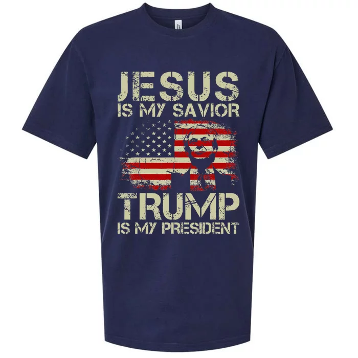 Jesus Is My Savior Trump Is My President Trump 2024 USA Flag Sueded Cloud Jersey T-Shirt