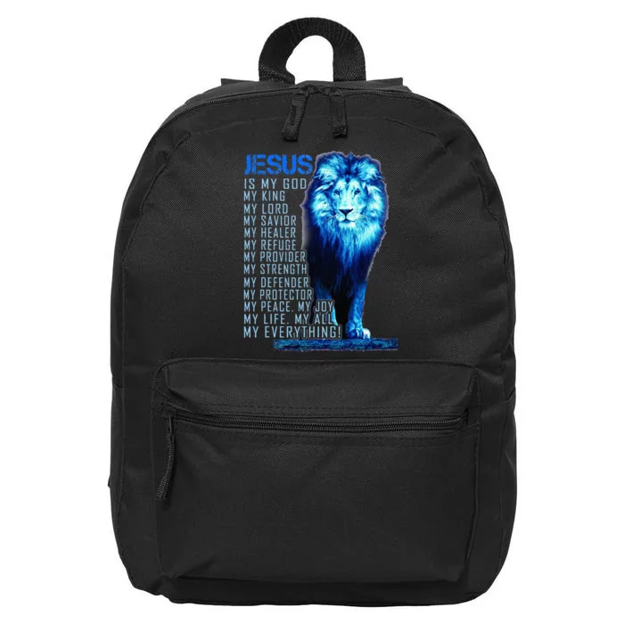 Jesus Is My God King My Lord My Savior Blue Lion Christian 16 in Basic Backpack