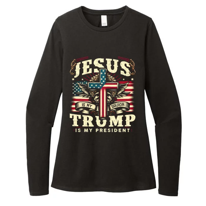 Jesus Is My Savior Donald Trump Is My President Usa Christian Flag Womens CVC Long Sleeve Shirt