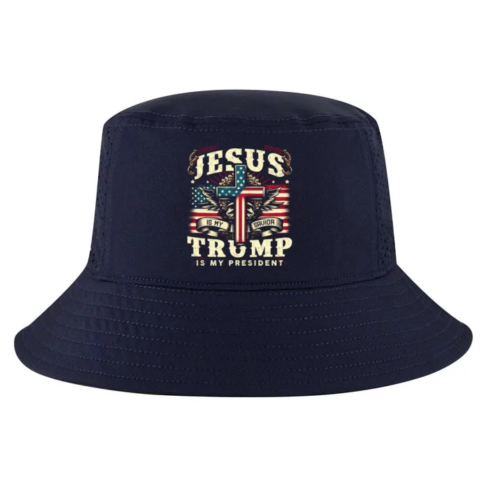 Jesus Is My Savior Donald Trump Is My President Usa Christian Flag Cool Comfort Performance Bucket Hat