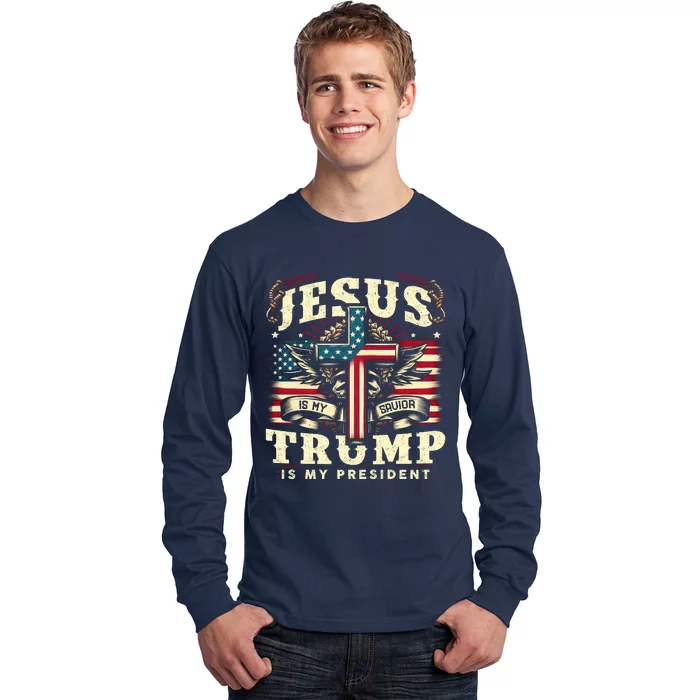 Jesus Is My Savior Donald Trump Is My President Usa Christian Flag Long Sleeve Shirt