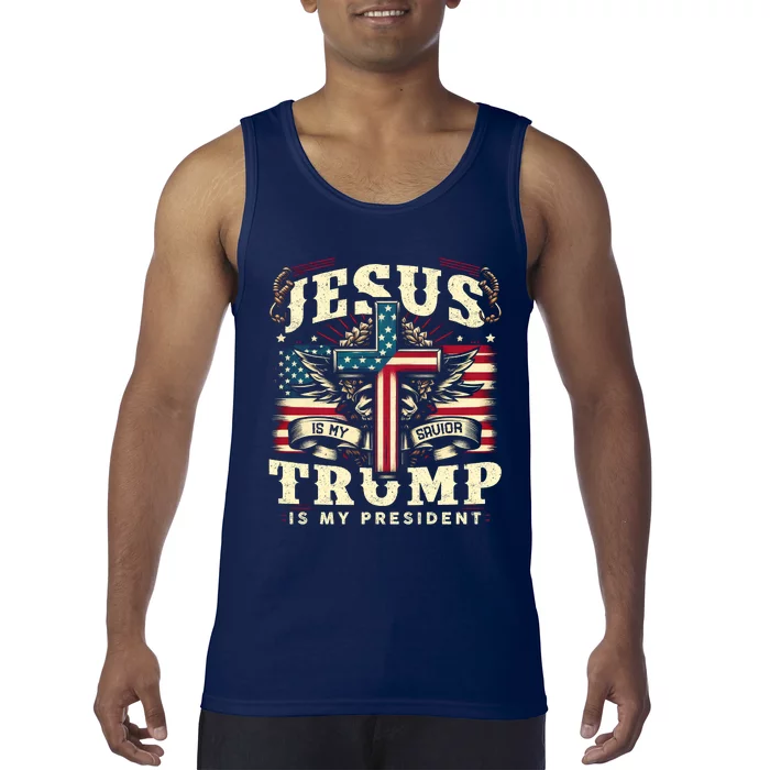 Jesus Is My Savior Donald Trump Is My President Usa Christian Flag Tank Top