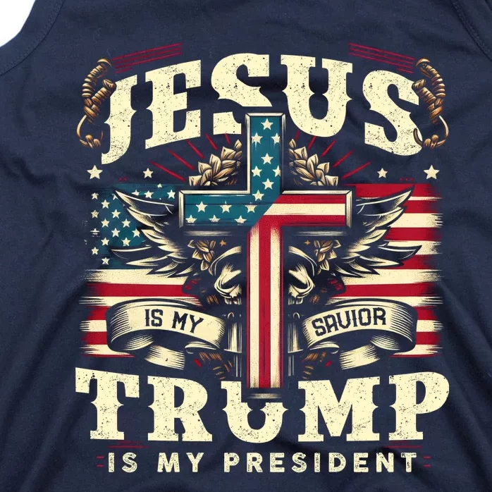 Jesus Is My Savior Donald Trump Is My President Usa Christian Flag Tank Top