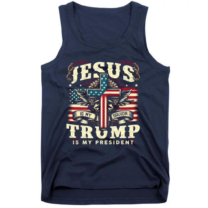 Jesus Is My Savior Donald Trump Is My President Usa Christian Flag Tank Top