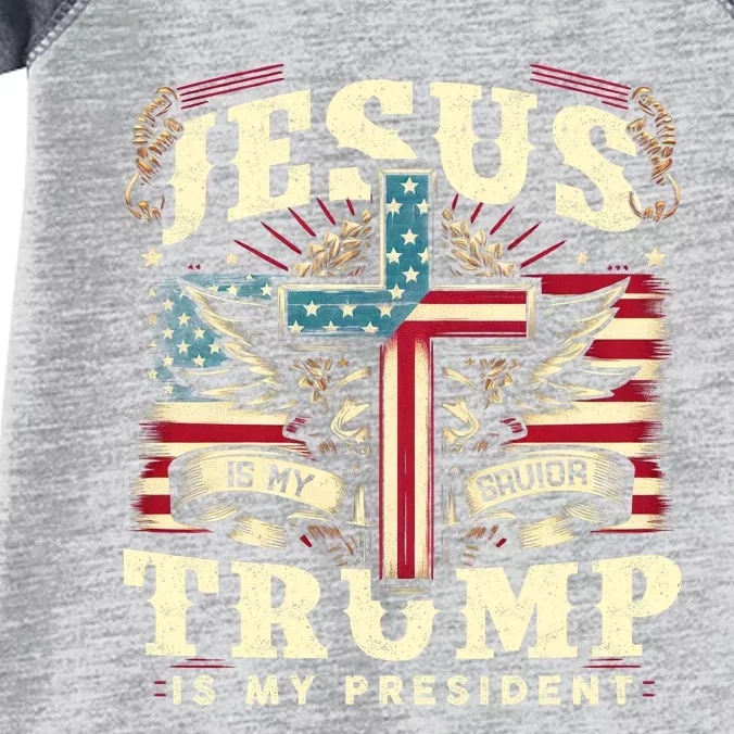 Jesus Is My Savior Donald Trump Is My President Usa Christian Flag Infant Baby Jersey Bodysuit