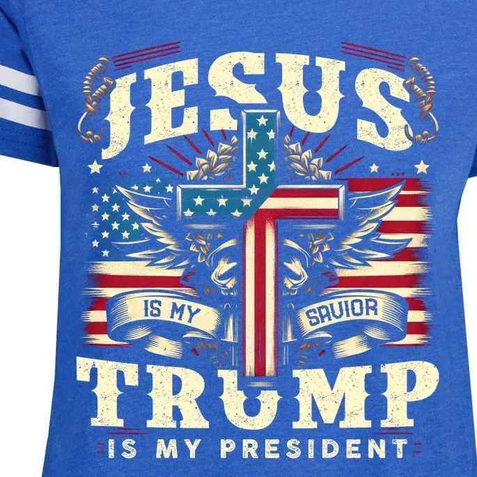 Jesus Is My Savior Donald Trump Is My President Usa Christian Flag Enza Ladies Jersey Football T-Shirt