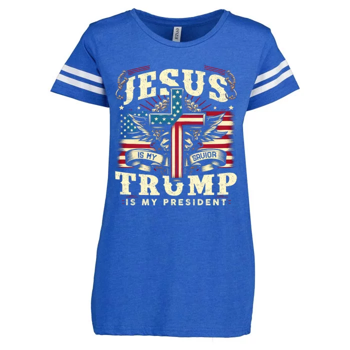 Jesus Is My Savior Donald Trump Is My President Usa Christian Flag Enza Ladies Jersey Football T-Shirt